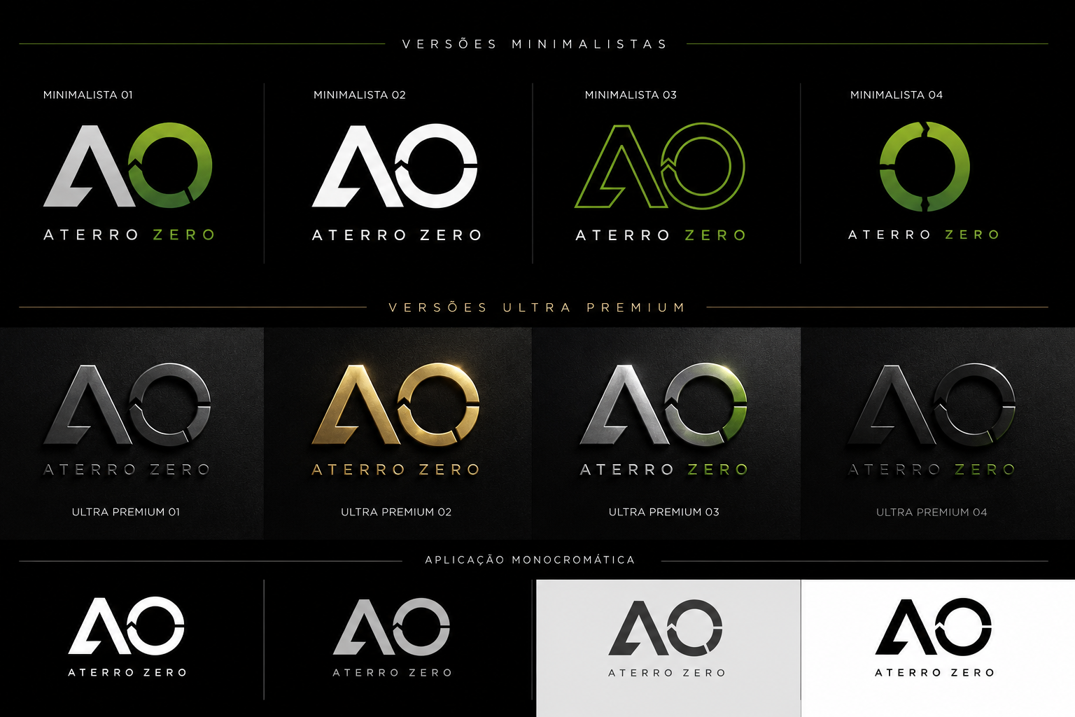 Variações minimalistas do logo A0 Aterro Zero