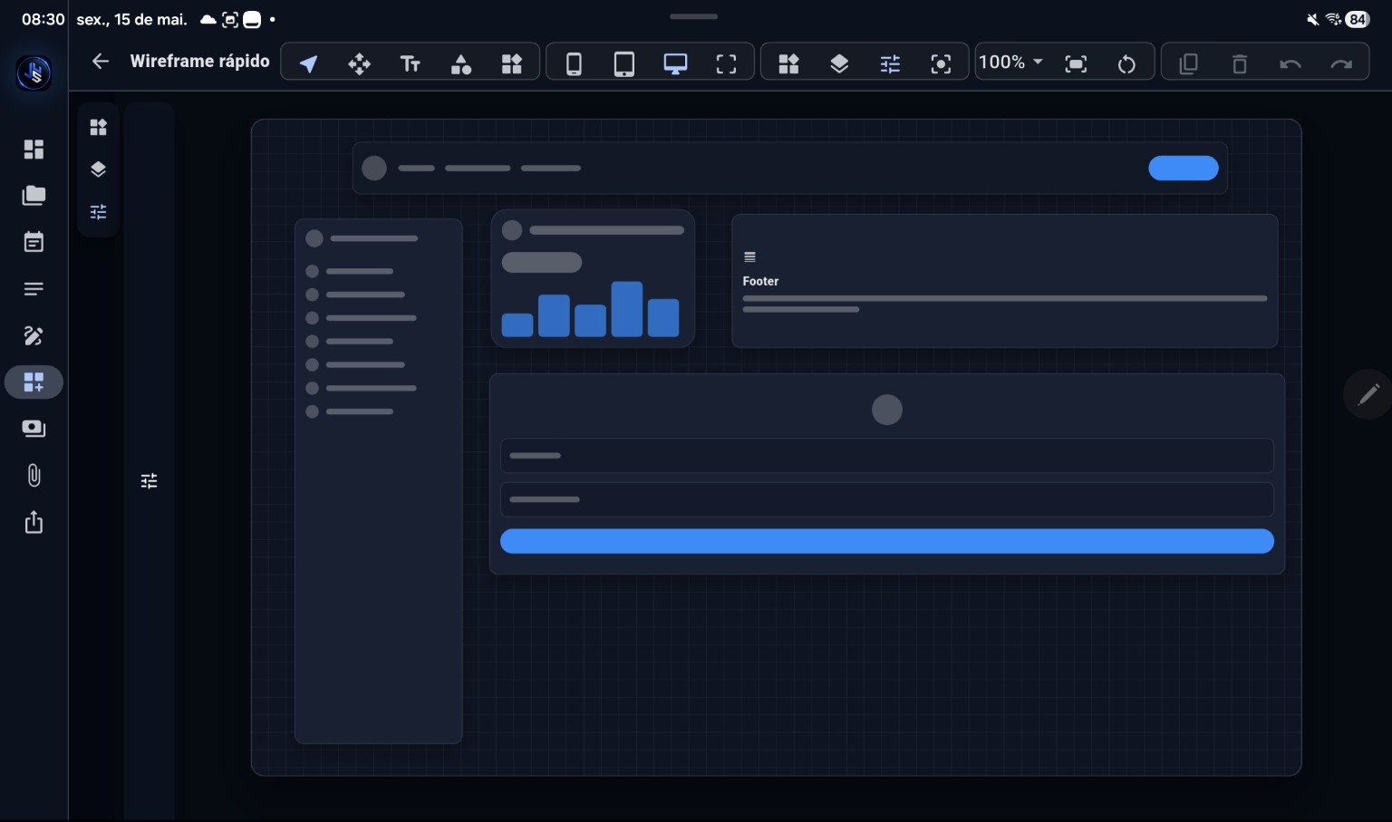 Tela real de wireframe rápido do JHS DevPlanner